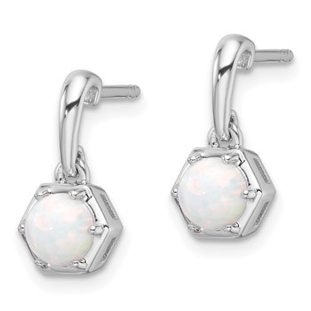 Sterling Silver Rhodium-plated Polished Created Opal Dangle Post Earrings — alternate view