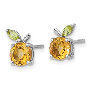 Sterling Silver Rhodium-plated Citrine and Peridot Orange Post Earrings — alternate view