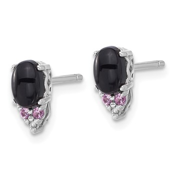 Sterling Silver Rh-plated Black Onyx .08 Cr.Pink Sapphire/Dia. Post Earring — alternate view