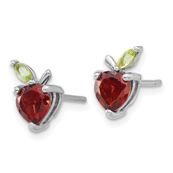 Sterling Silver Rhodium-plated Garnet and Peridot Apple Post Earrings — alternate view