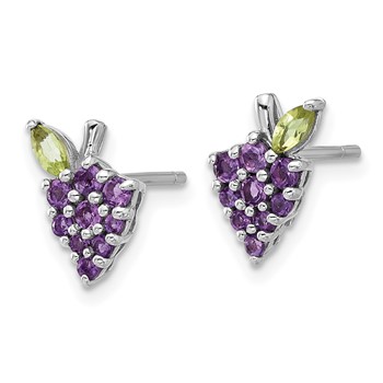Sterling Silver Rhodium-plated Amethyst and Peridot Grape Post Earrings — alternate view