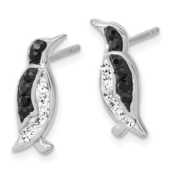 Sterling Silver Rh-plated Polished Crystal Penguin Post Earrings — alternate view