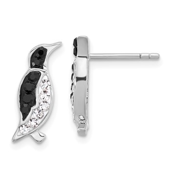Sterling Silver Rh-plated Polished Crystal Penguin Post Earrings