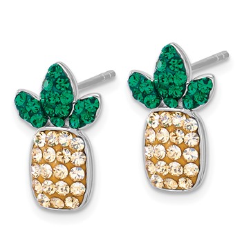 Sterling Silver Rh-plated Polished Crystal Pineapple Post Earrings — alternate view