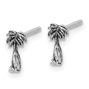 Sterling Silver Rh-plated Antiqued Palm & Tree Surfboard Earrings — alternate view