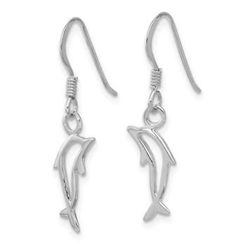 Sterling Silver Rhodium-plated Polished Dolphin Dangle Earrings — alternate view