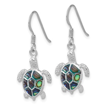 Sterling Silver Rh-plated Polished Paua Shell Turtle Dangle Earrings — alternate view