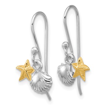 Sterling Silver RH-plated Flash Gold-plated Starfish & Shell Dangle Earring — alternate view