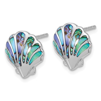 Sterling Silver Rh-plated Polished Abalone Shell Post Earrings — alternate view
