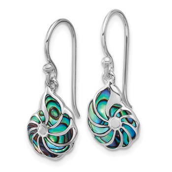Sterling Silver Rh-plated Polished Abalone Swirl Shell Dangle Earrings — alternate view