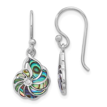 Sterling Silver Rh-plated Polished Abalone Swirl Shell Dangle Earrings