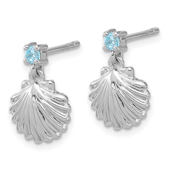 Sterling Silver Rh-plated Polished Blue CZ Dangle Shell Stud Earrings — alternate view