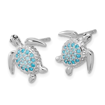 Sterling Silver Rh-plated Polished CZ Turtle Post Earrings — alternate view