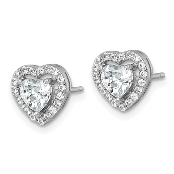 Sterling Silver Rhodium-plated Polished 9.0mm Heart Halo CZ Post Earrings — alternate view