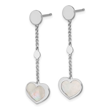 Sterling Silver Rhodium-plated Mother of Pearl Heart and Chain Post Dangle Earrings — alternate view