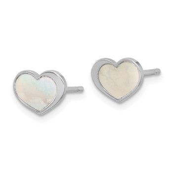 Sterling Silver Rhodium-plated Mother of Pearl Heart Post Earrings — alternate view