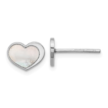 Sterling Silver Rhodium-plated Mother of Pearl Heart Post Earrings