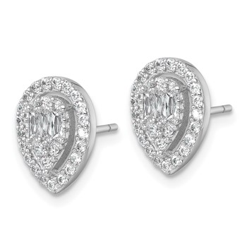 Sterling Silver Rhodium-plated Polished Fancy CZ Teardrop Halo Post Earrings — alternate view