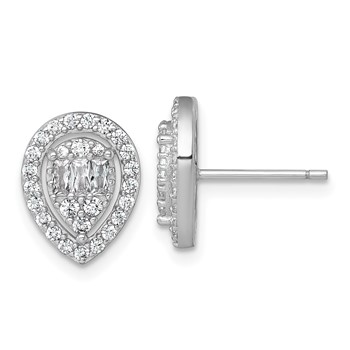 Sterling Silver Rhodium-plated Polished Fancy CZ Teardrop Halo Post Earrings