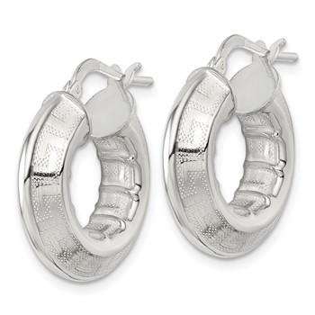 Sterling Silver Polished Greek Key Knife Edge 5.50mm Hollow Hoop Earrings — alternate view