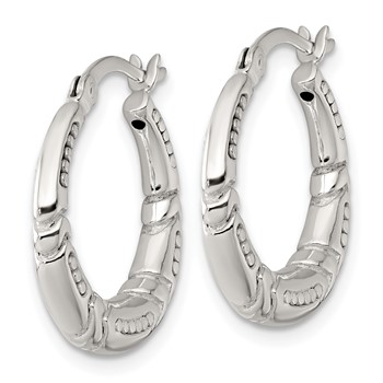 Sterling Silver Polished Beaded and Grooved Round Hollow Hoop Earrings — alternate view