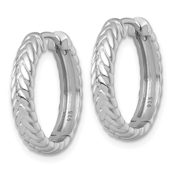 Sterling Silver Rhodium-plated Polished 4.00 x 20mm Braided Round Hinged Hoop Earrings — alternate view
