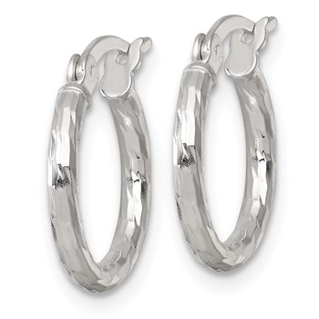 Sterling Silver Polished Diamond-cut 15x2.0mm Round Hoop Earrings — alternate view