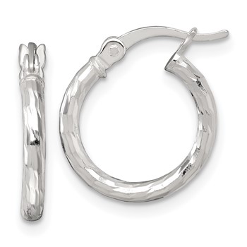 Sterling Silver Polished Diamond-cut 15x2.0mm Round Hoop Earrings