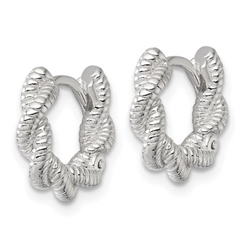 Sterling Silver Polish Textured Twisted Hinged Round Hoop Earrings — alternate view