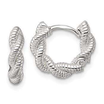 Sterling Silver Polish Textured Twisted Hinged Round Hoop Earrings