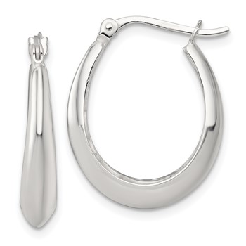 Sterling Silver Polished Knife Edge Tapered Oval Hoop Earrings