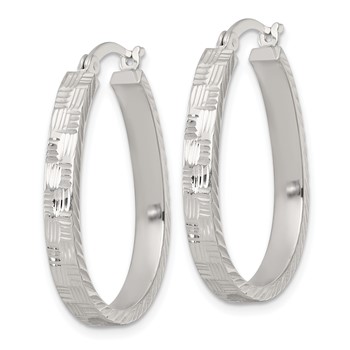 Sterling Silver Polished Straight Diamond-cut 4.0mm Oval Hoop Earrings — alternate view