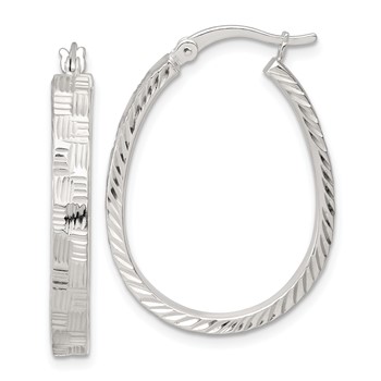 Sterling Silver Polished Straight Diamond-cut 4.0mm Oval Hoop Earrings