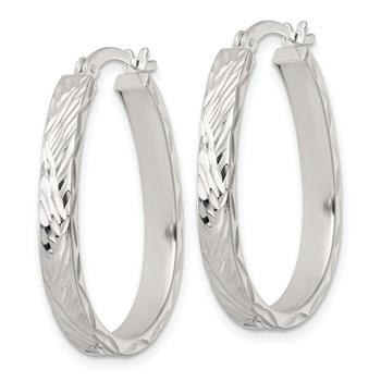 Sterling Silver Polished Diamond-cut 4.0mm Oval Hoop Earrings — alternate view