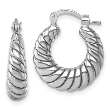 Sterling Silver Rhodium-plated Polished 5.5 x 18mm Twisted Graduated Tube Hoop Earrings