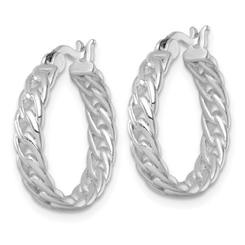 Sterling Silver Rhodium-plated Polished 4.00 x 19mm Curb Link Round Hoop Earrings — alternate view
