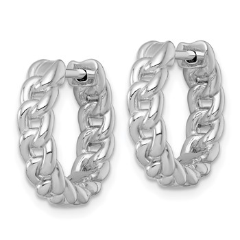 Sterling Silver Rhodium-plated Polished 4.5 x 18mm Curb Link Round Hinged Hoop Earrings — alternate view