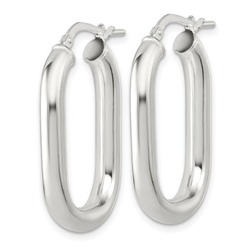 Sterling Silver Polished 4mm Oval Rectangle Tube Hoop Earrings — alternate view