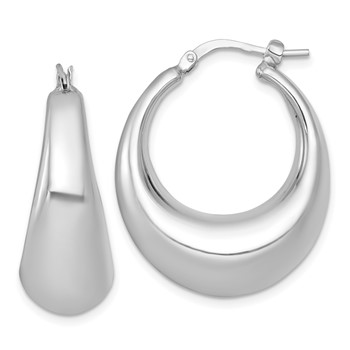 Sterling Silver Rhodium-plated Polished 12mm Graduated Puffed Hoop Earrings