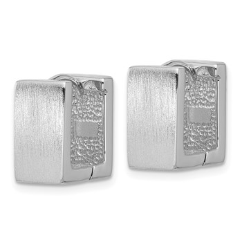 Sterling Silver Rhodium-plated Brushed 8mm Square Hinged Hoop Earrings — alternate view