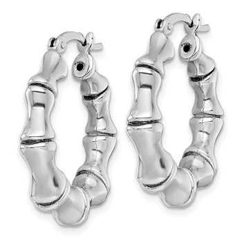 Sterling Silver Rhodium-plated Polished Bamboo Round Hoop Earrings — alternate view