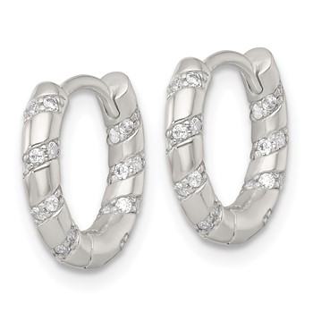Sterling Silver Polished CZ Round Hinged Hoop Earrings — alternate view