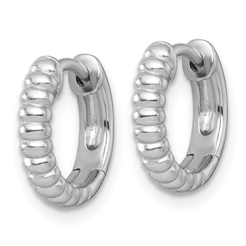 Sterling Silver Rhodium-plated Polished Grooved 3.00 x 13mm Round Hinged Hoop Earrings — alternate view