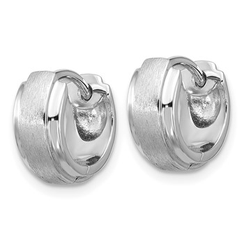 Sterling Silver Rhodium-plated Brushed and Polished 5.75mm x 11.5mm Hinged Hoop Earrings — alternate view
