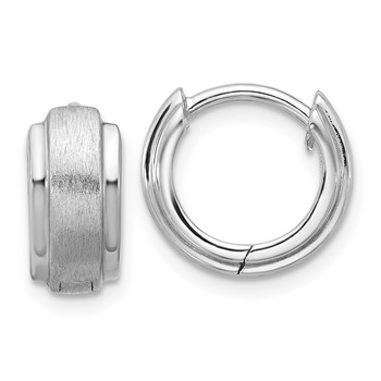 Sterling Silver Rhodium-plated Brushed and Polished 5.75mm x 11.5mm Hinged Hoop Earrings