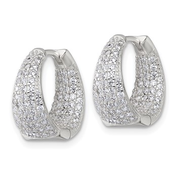 Sterling Silver Polished Tapered In and Out CZ 16mm Hinged Round Hoop Earrings — alternate view