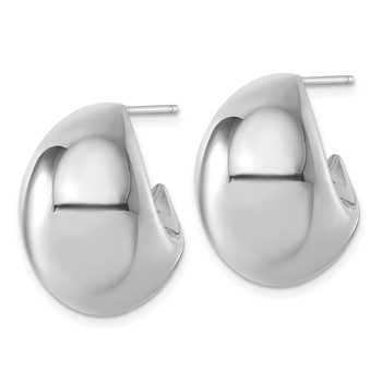 Sterling Silver Rhodium-plated Polished Hollow Fancy Puffed J-Hoop Post Earrings — alternate view