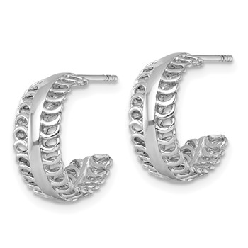 Sterling Silver Rhodium-plated Polished Circle Pattern Edge C-Hoop Post Earrings — alternate view