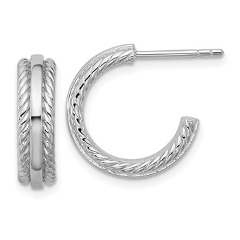 Sterling Silver Rhodium-plated Polished and Grooved 4.5mm x 15mm C-Hoop Post Earrings