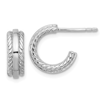Sterling Silver Rhodium-plated Polished and Grooved 4.5mm x 13mm C-Hoop Post Earrings